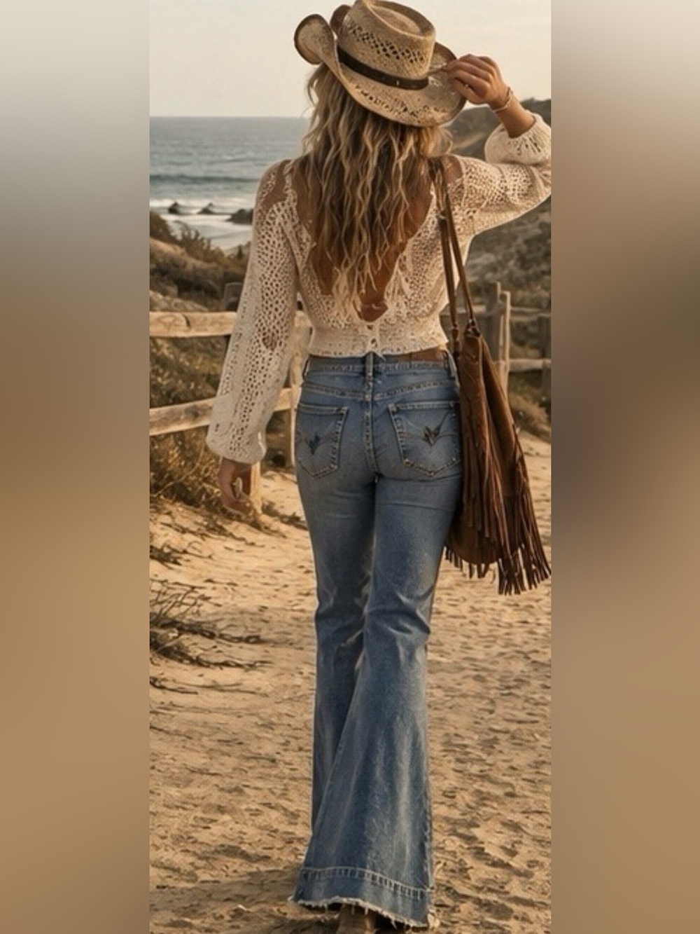 Express ’70s Flare Mid Rise Jeans 4R Medium Wash Raw Hem 100% Cotton Boho - Picture 8 of 10